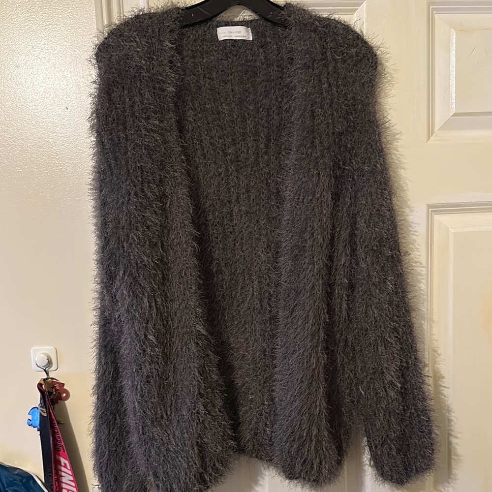 OAK + FORT Gray Textured Cardigan Sweater